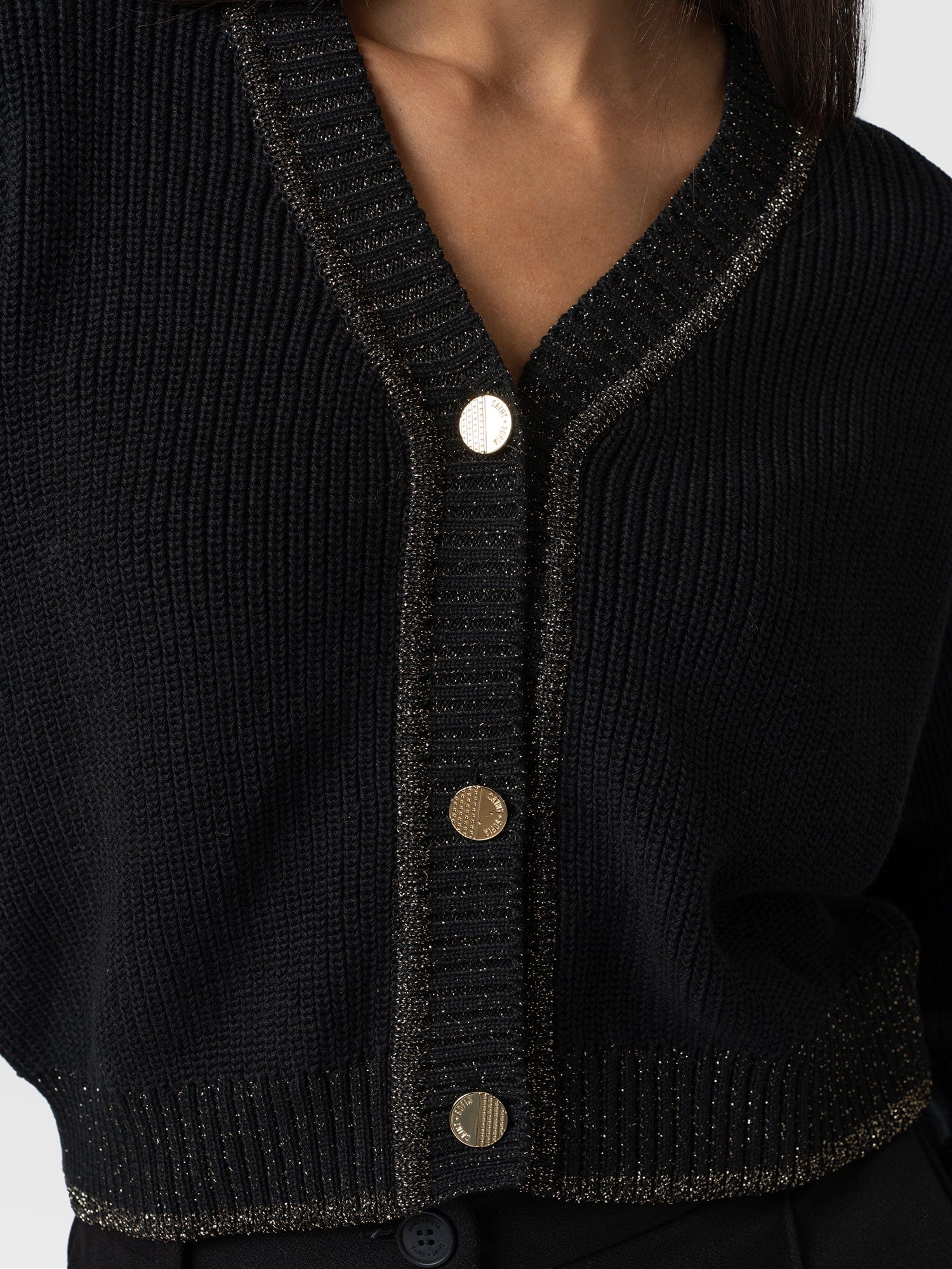 Hatton Crop Cardigan Black Lurex - Women's Cardigans | Saint + Sofia® EU
